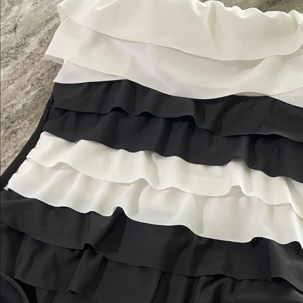 Black and White Ruffle One Piece Swimsuit